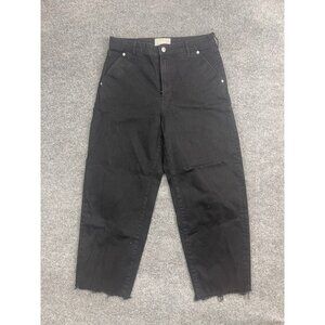 Everlane Jeans Women's 30 Black Denim The Arc Jean Barrel Wide Stretch Raw Hem